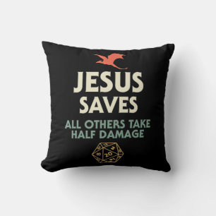 Jesus Saves DM Dragon D20 Dice Gift RPG Role Playi Throw Pillow