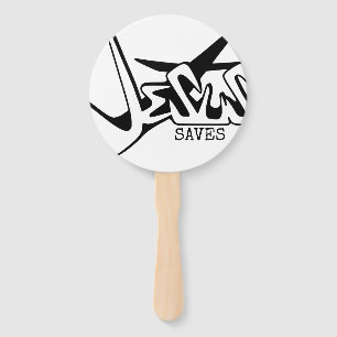 JESUS SAVES GRAFFITI HAND FAN