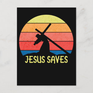 Jesus Saves Grunge Christian Vintage Sunset Holiday Postcard