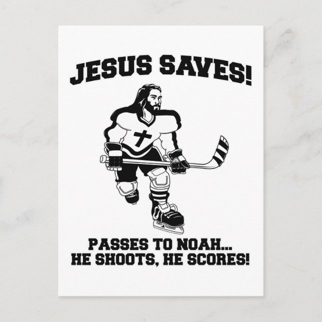 Jesus Saves Hockey funny tshirt Postcard (Front)
