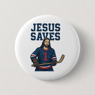 Jesus Saves Hockey Goalie Christian Hockey Religio Button