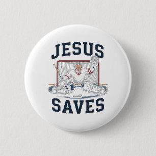 Jesus Saves Hockey Player Team God Hockey Lovers H Button