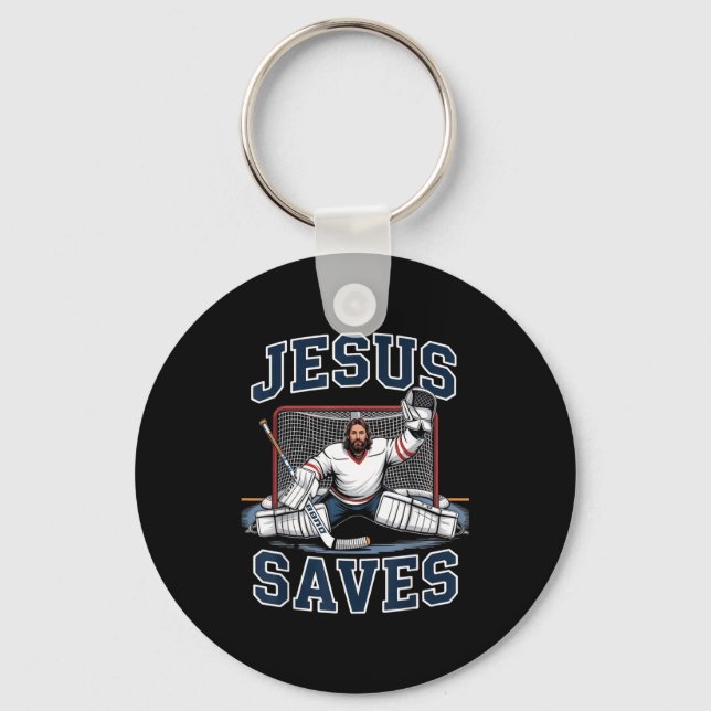 Jesus Saves Hockey Player Team God Hockey Lovers H Keychain (Front)