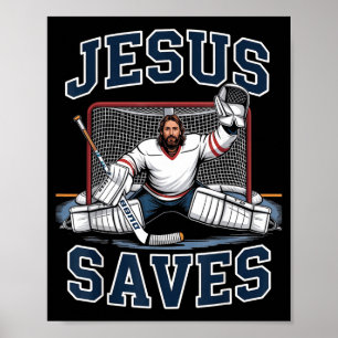 Jesus Saves Hockey Player Team God Hockey Lovers H Poster