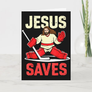 Jesus Saves Ice Hockey Goalie Player Christian Fun Card