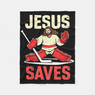 Jesus Saves Ice Hockey Goalie Player Christian Fun Fleece Blanket