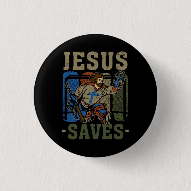 Jesus Saves Ice Hockey Goalie Sport Religious Chri Button (Front)