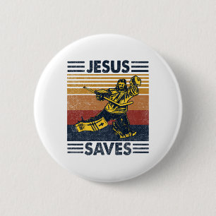 Jesus Saves Ice Hockey Goalie Sport Religious Chri Button