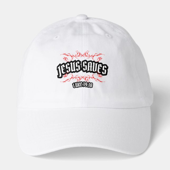 Jesus Saves – Luke 19:10 Christian Shirt Hat (Front)