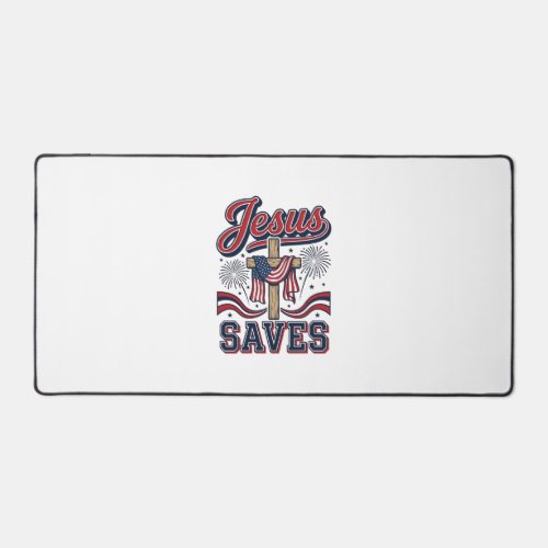 Jesus Saves Patriotic Christian Vintage Shirt Desi Desk Mat