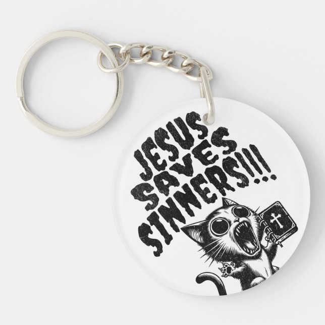 Jesus Saves Sinner - Kitty Keychain (Front)