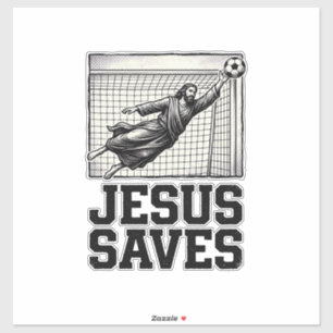 Jesus Saves Soccer Goalie Vintage Engraving Shirt_ Sticker