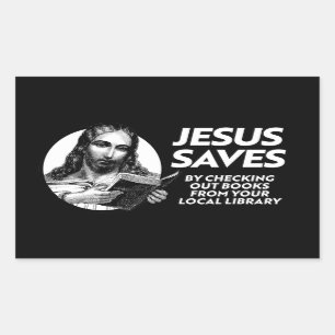 Jesus Saves Time for Reading Banned Books Rectangular Sticker