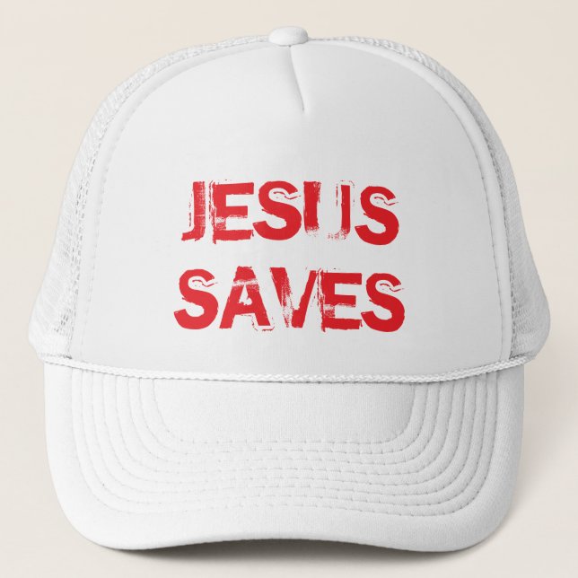 JESUS SAVES TRUCKER HAT-WHITE TRUCKER HAT (Front)
