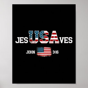 Jesus Saves Usa American Flag Patriotic Christian Poster