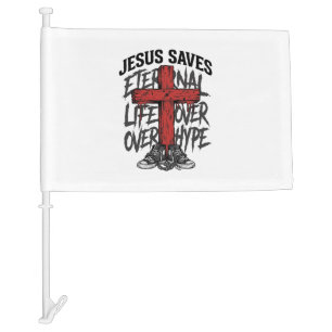 Jesus Saves Vintage Cross Christian Streetwear Shi Car Flag