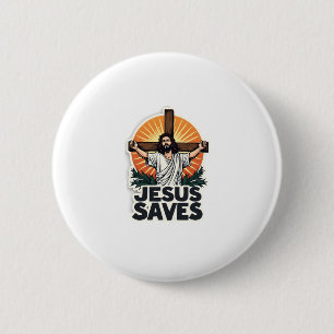 Jesus Saves Vintage Engraving Faith Shirt (1) Button