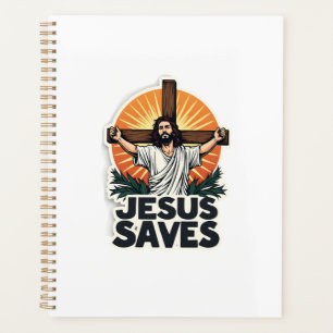 Jesus Saves Vintage Engraving Faith Shirt (1) Planner
