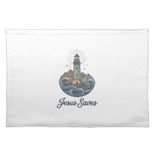Jesus Saves Vintage Lighthouse Christian Shirt_1 Cloth Placemat