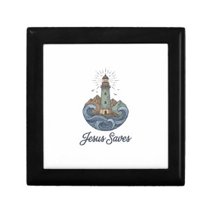 Jesus Saves Vintage Lighthouse Christian Shirt_1 Gift Box