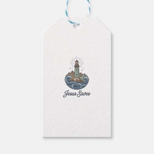 Jesus Saves Vintage Lighthouse Christian Shirt_1 Gift Tags