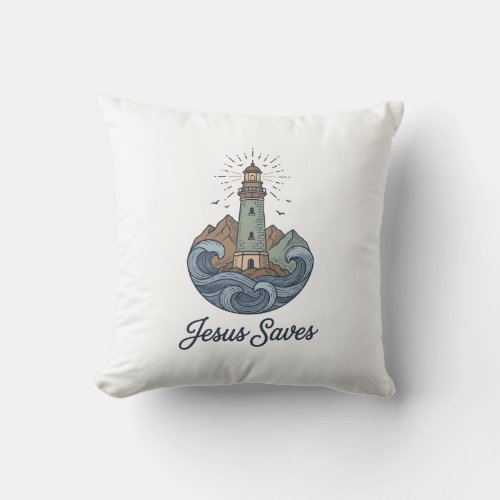 Jesus Saves Vintage Lighthouse Christian Shirt_1 Throw Pillow