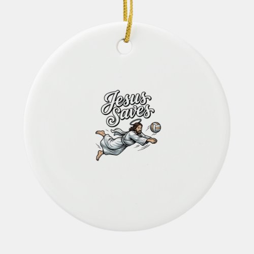 Jesus Saves Volleyball Vintage Christian Shirt Ceramic Ornament