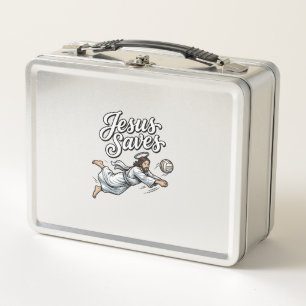 Jesus Saves Volleyball Vintage Christian Shirt Metal Lunch Box
