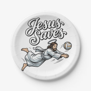 Jesus Saves Volleyball Vintage Christian Shirt Paper Plates