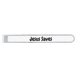 Jesus Saves - We Just Help You Find Him Silver Finish Tie Bar