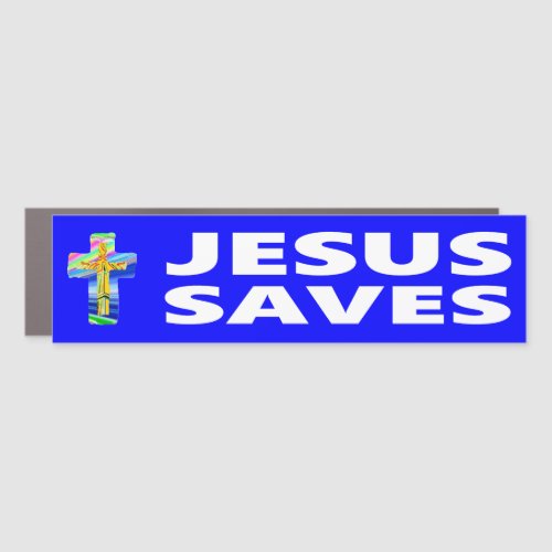 Jesus Saves With Christian Cross Car Magnet
