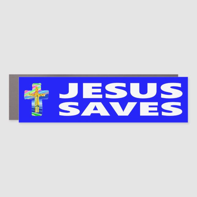 Jesus Saves With Christian Cross Car Magnet (Front)