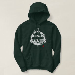 Jesus Saves with Cross and Crown of Thorns Hoodie