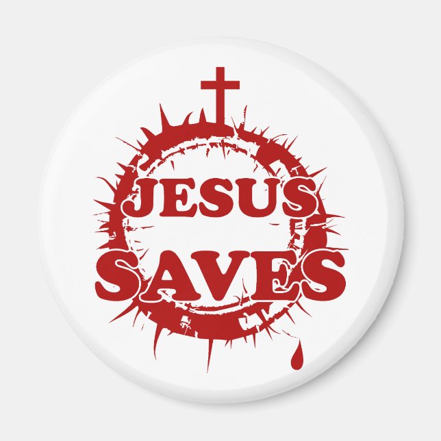 Jesus Saves with Cross and Crown of Thorns Magnet (Front)