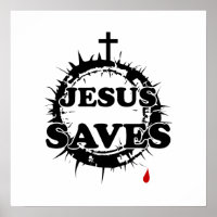 Jesus Saves with Cross and Crown of Thorns