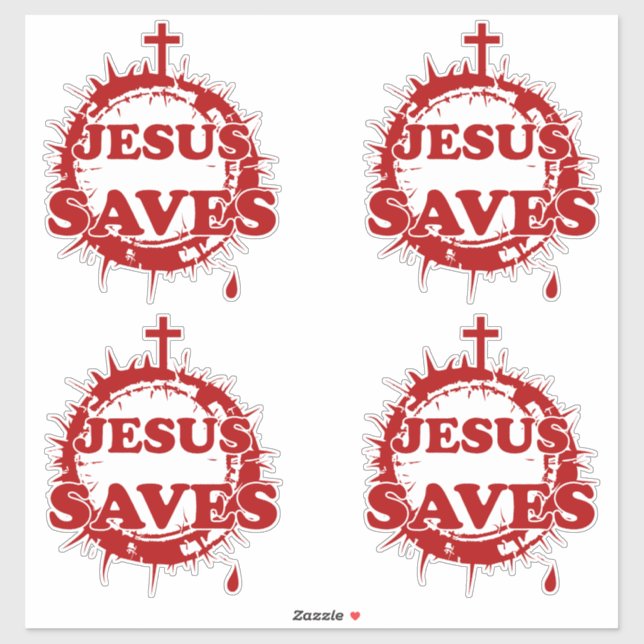 Jesus Saves with Cross and Crown of Thorns Sticker (Sheet)