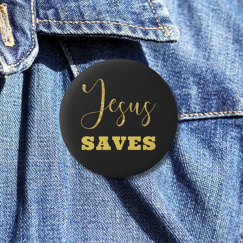 Jesus Saves Yellow Gold Glitter Button
