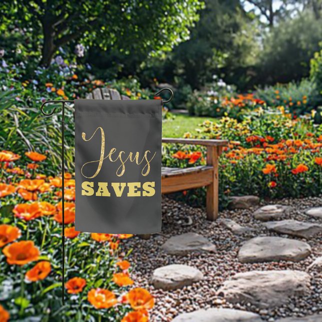 Jesus Saves Yellow Gold Glitter Garden Flag (Creator Uploaded)