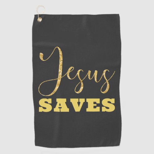 Jesus Saves Yellow Gold Glitter Golf Towel