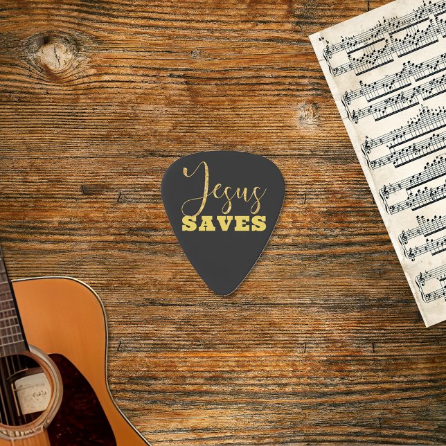 Jesus Saves Yellow Gold Glitter Guitar Pick (Creator Uploaded)