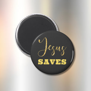 Jesus Saves Yellow Gold Glitter Magnet