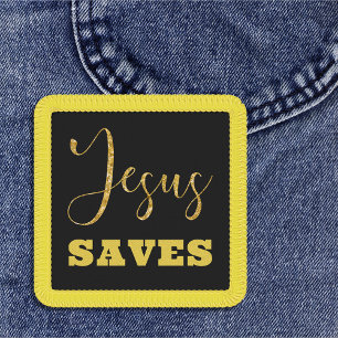 Jesus Saves Yellow Gold Glitter Patch