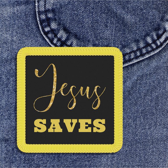 Jesus Saves Yellow Gold Glitter Patch (Creator Uploaded)