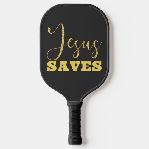 Jesus Saves Yellow Gold Glitter Pickleball Paddle