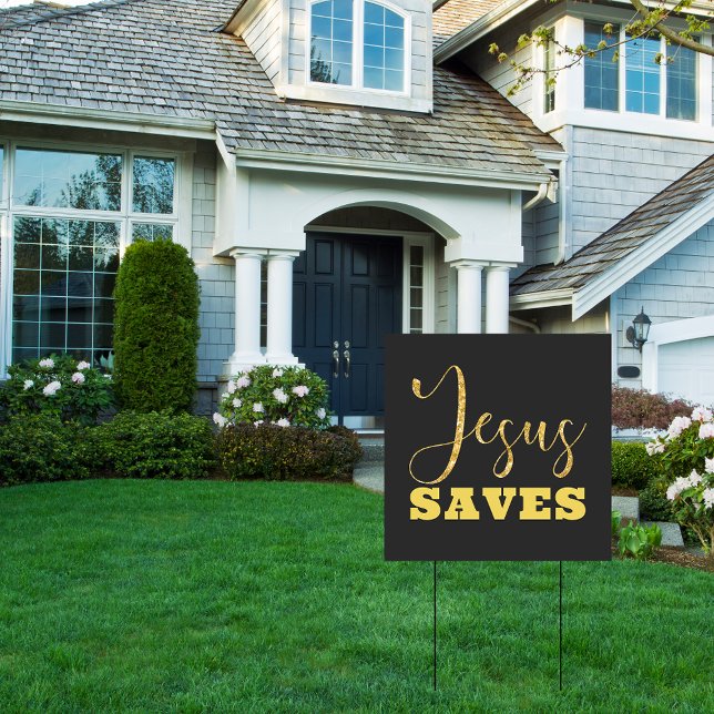Jesus Saves Yellow Gold Glitter Sign (Creator Uploaded)
