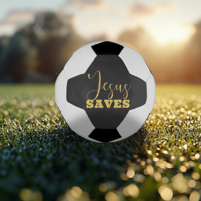 Jesus Saves Yellow Gold Glitter Soccer Ball (Creator Uploaded)