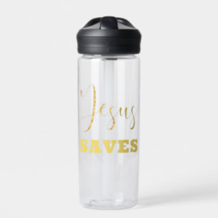 Jesus Saves Yellow Gold Glitter Water Bottle