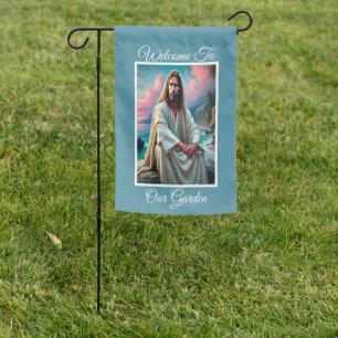 Jesus Savior by Shore in Quiet Reflection Garden Flag