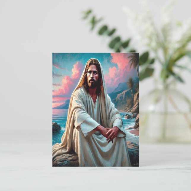Jesus Savior by Shore in Quiet Reflection Postcard (Standing Front)