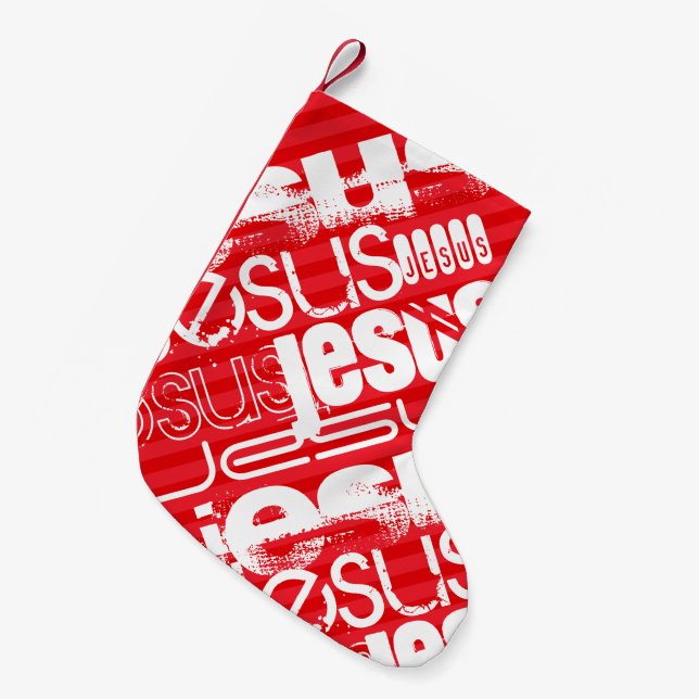 Jesus; Scarlet Red Stripes Small Christmas Stocking (Front (Hanging))